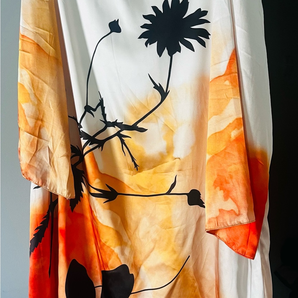 Sana Safinaz Floral Print Silk Kurti with Orange and Black Design